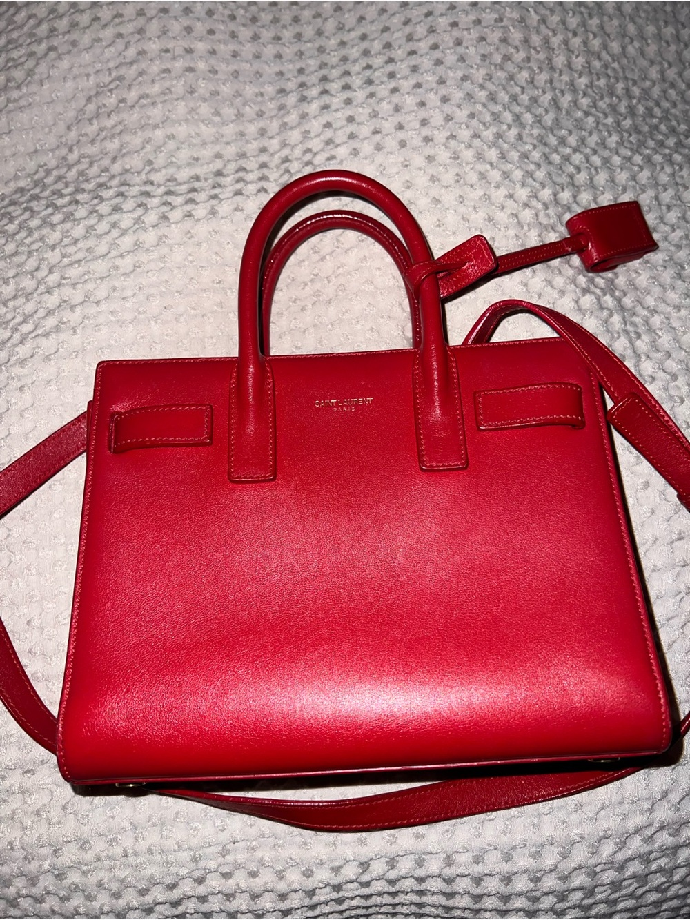 Saint Laurent Red Leather Top-Handle Satchel with Gold Hardware